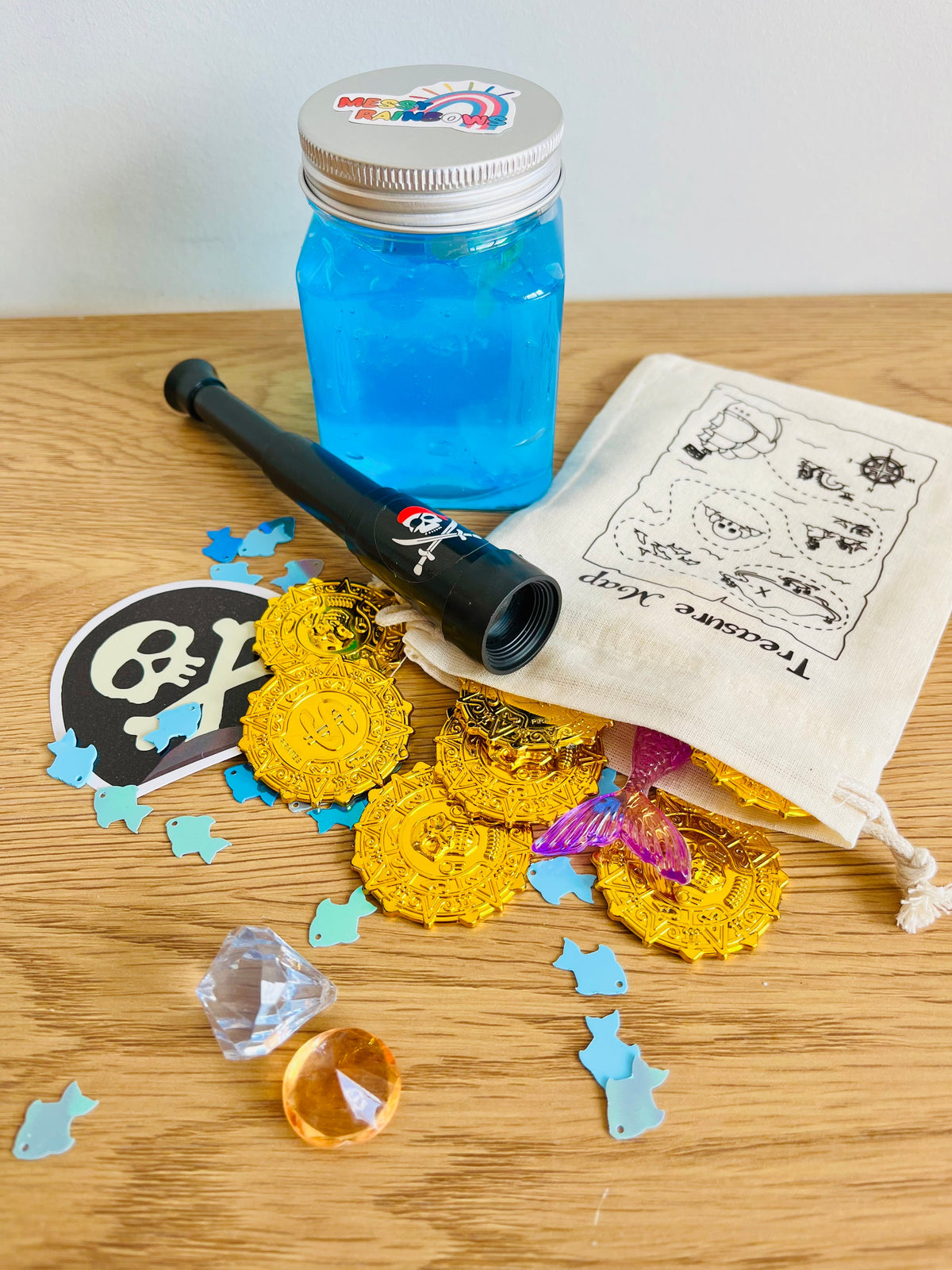 Themed party loot bag filled with children's sensory activities